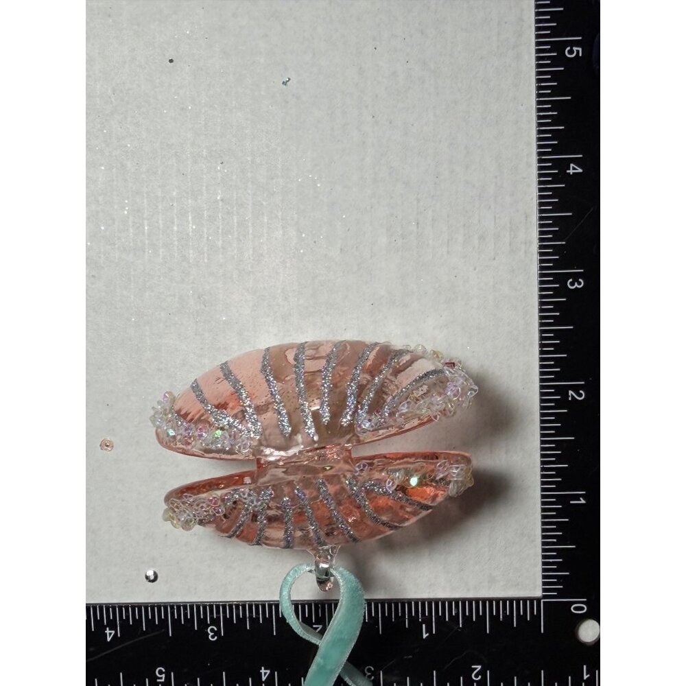 Pink Glitter Seashell Ornament With Pearl Center & Ribbon Hanger - Picture 4 of 4